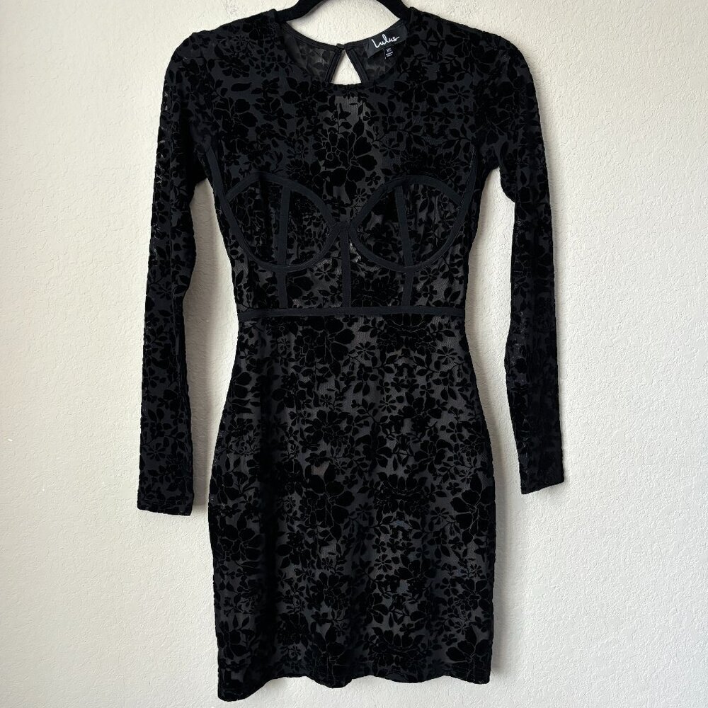 Lulus Velvet Floral Corset Long Sleeve Mini Dress Flirty Date Night